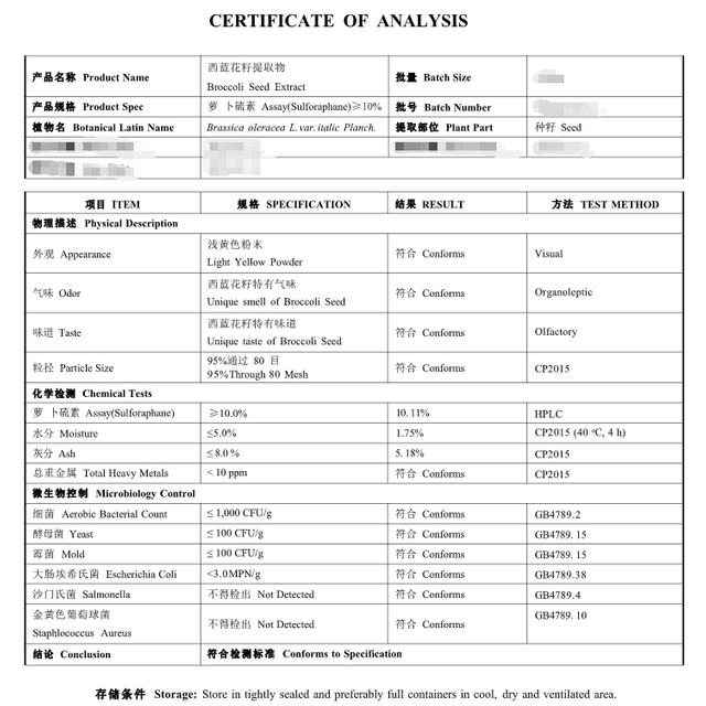 Natural Broccoli Sprout Extract Sulforaphane Powder 