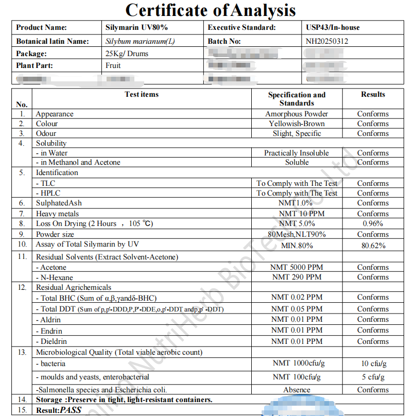 Milk Thistle Extract 80% Silymarin Powder