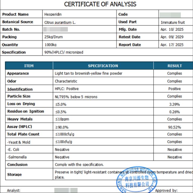 Natural Orange Peel Extract Hesperidin Powder
