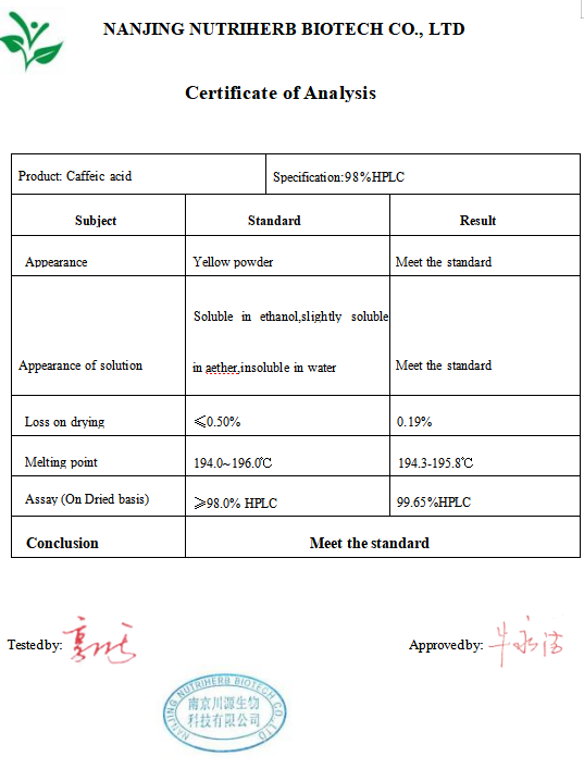 Pure Dihydroxycinnamic Acid Caffeic Acid Powder