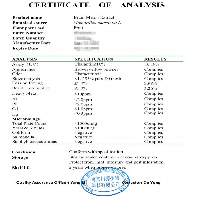 Natural Bitter Melon Extract Charantin Powder