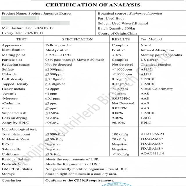 Natural Sophora Japonica Extract Quercetin Powder 
