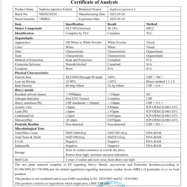 Sophora Japonica Extract 98% Genistein Powder